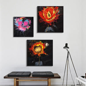 Abstract Bright Red Poppy Flower Painting On Canvas Nordic Plant Wall Art Prints