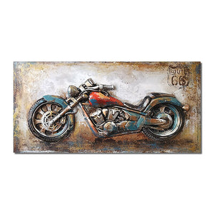 Abstract Retro And Nostalgic Motorcycle Car Oil Painting Printed On Canvas