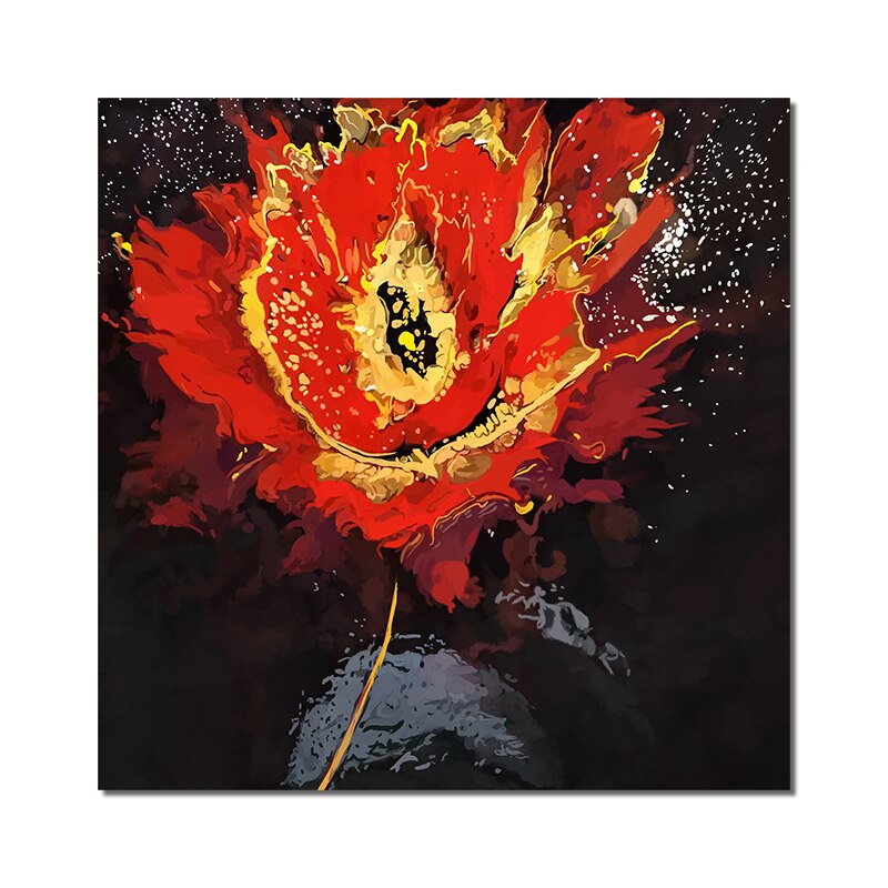 Abstract Bright Red Poppy Flower Painting On Canvas Nordic Plant Wall Art Prints