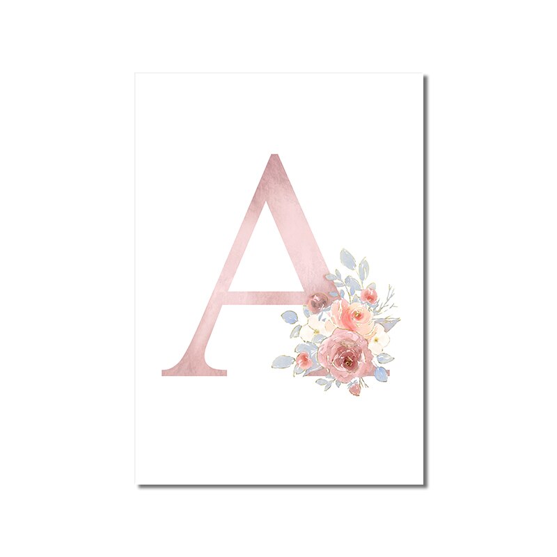 Abstract Pink Letters With Flower Canvas Painting Modern Nordic Posters And Prints Wall