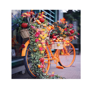 Orange Bike With Beautiful Flowers Painting On Canvas Modern Nordic Wall Art Posters
