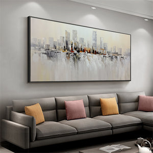 100%Hand painted future city street landscape oil painting canvas