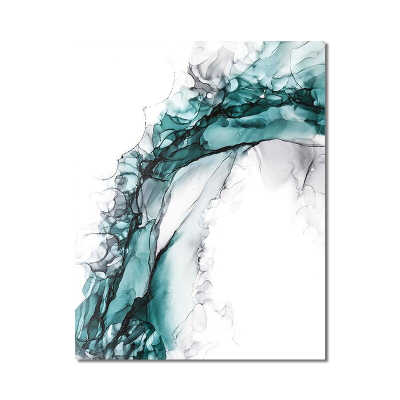 Abstract Watercolor Blue Green With Black Painting On Canvas Nordic Modern Posters