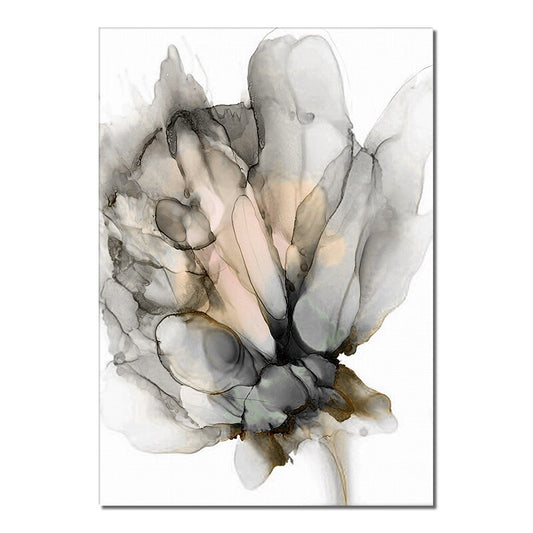 Abstract Watercolor Black Grey Flower Canvas Painting Modern Plant Wall Art Posters