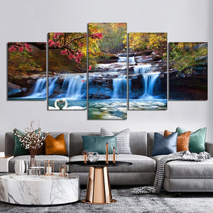 Abstract YellowTrees Waterfall Canvas Painting Print On Canvas Modern Landscape Posters