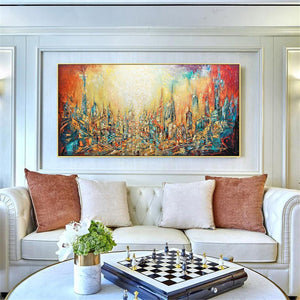 Monet 100% Hand-Painted Abstract Oil Paintings Future City New York