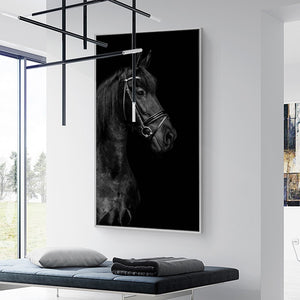 Black Horse Head Animals Canvas Painting Posters and Prints Scandinavian Wall Art