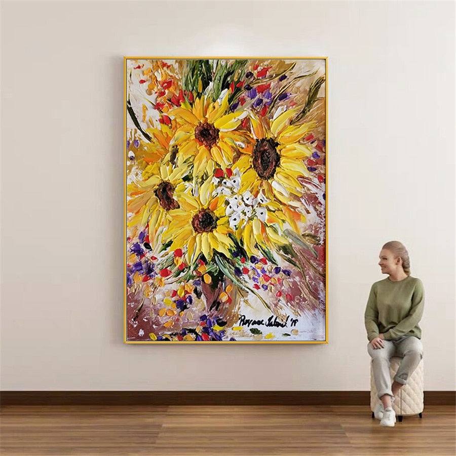 100% Hand-Painted Vincent Van Gogh&#39;s Oil Paintings Sunflowers In Full Bloom