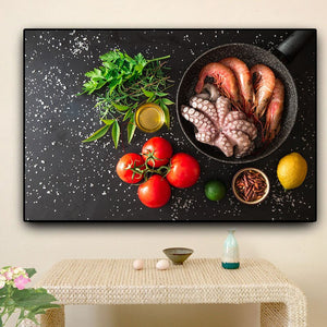 Grains Spices Seafood  Vegetables Kitchen Cooking Canvas Painting Posters and Prints Cuadros