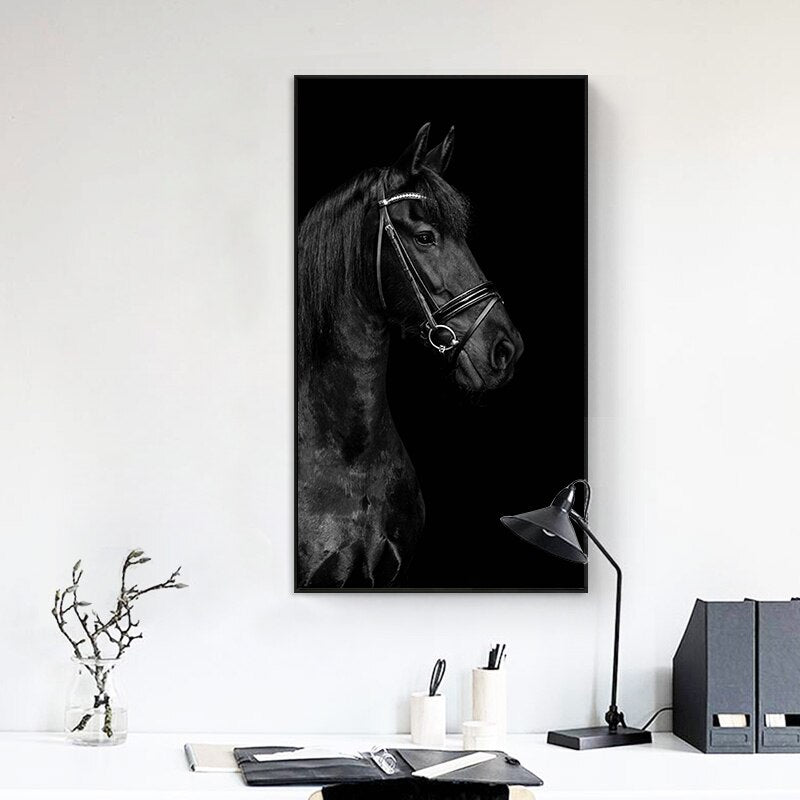 Black and White Horse Lion Tiger Canvas Art Painting Posters and Prints