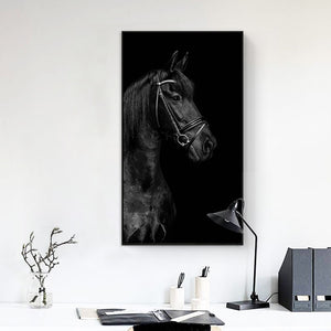 Black Horse Head Animals Canvas Painting Posters and Prints Scandinavian Wall Art