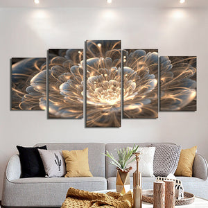 5pcs Set Abstract Transparent Golded Flowers Canvas Painting Modern Flower Posters