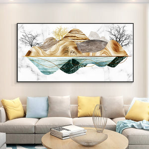 Abstract Mountain Trees Canvas Painting Wall Art Modern Nordic Landscape