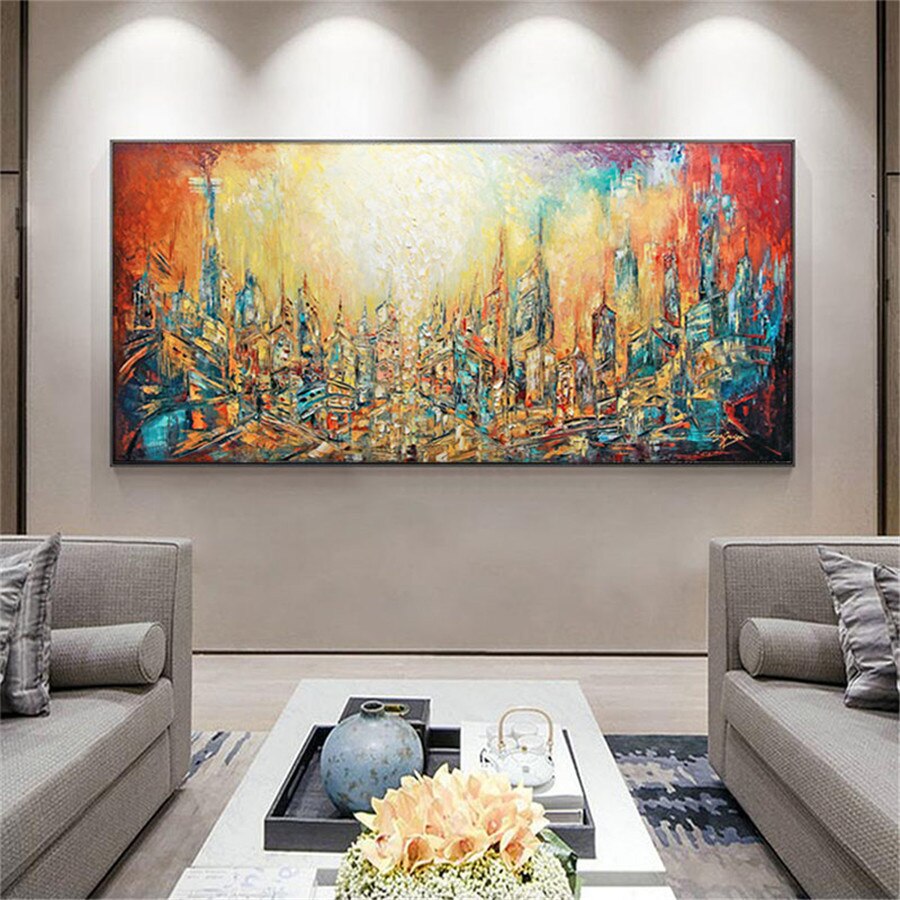 Monet 100% Hand-Painted Abstract Oil Paintings Future City New York