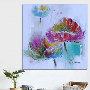 HD Print Abstract Watercolor Lotus Oil Painting on Canvas Pop Art Poster Modern Wall