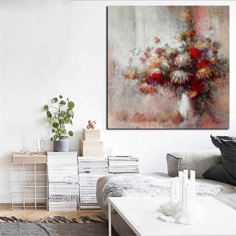 HD Print Abstract Floral in Vase Oil Painting on Canvas Morden Poster Wall Art Picture