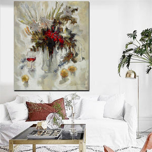 Big Size Abstract Flowers in Vase Oil Painting Print on Canvas Modern Minimalist Orchid