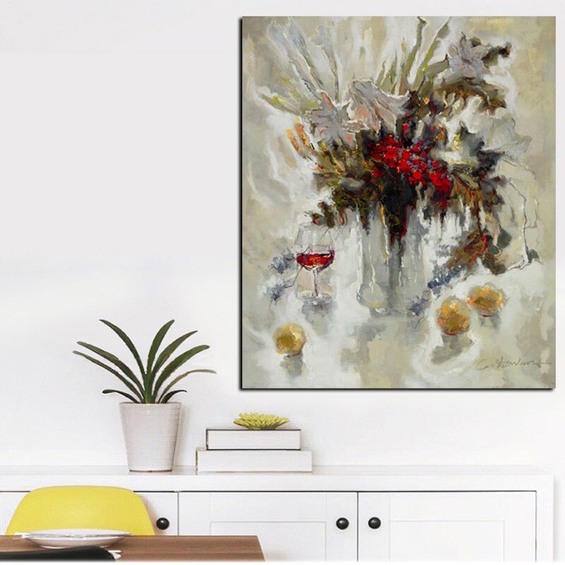 Big Size Abstract Flowers in Vase Oil Painting Print on Canvas Modern Minimalist Orchid