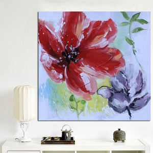 Print Modern Purple Poppies Colorful Flower Abstract Oil Painting on Canvas Pop Art Wall Picture