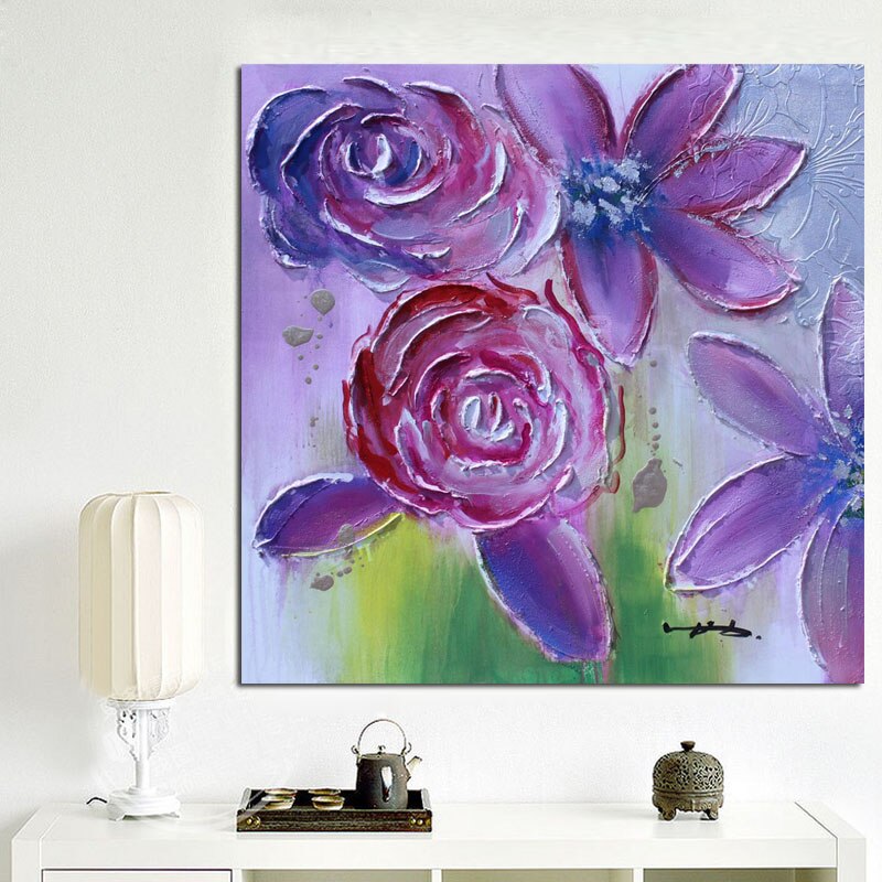 Print Modern Purple Poppies Colorful Flower Abstract Oil Painting on Canvas Pop Art Wall Picture