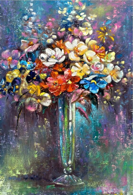 YWDECOR Modern Abstract Flower in a Vase Orchid Canvas Painting Print on Canvas