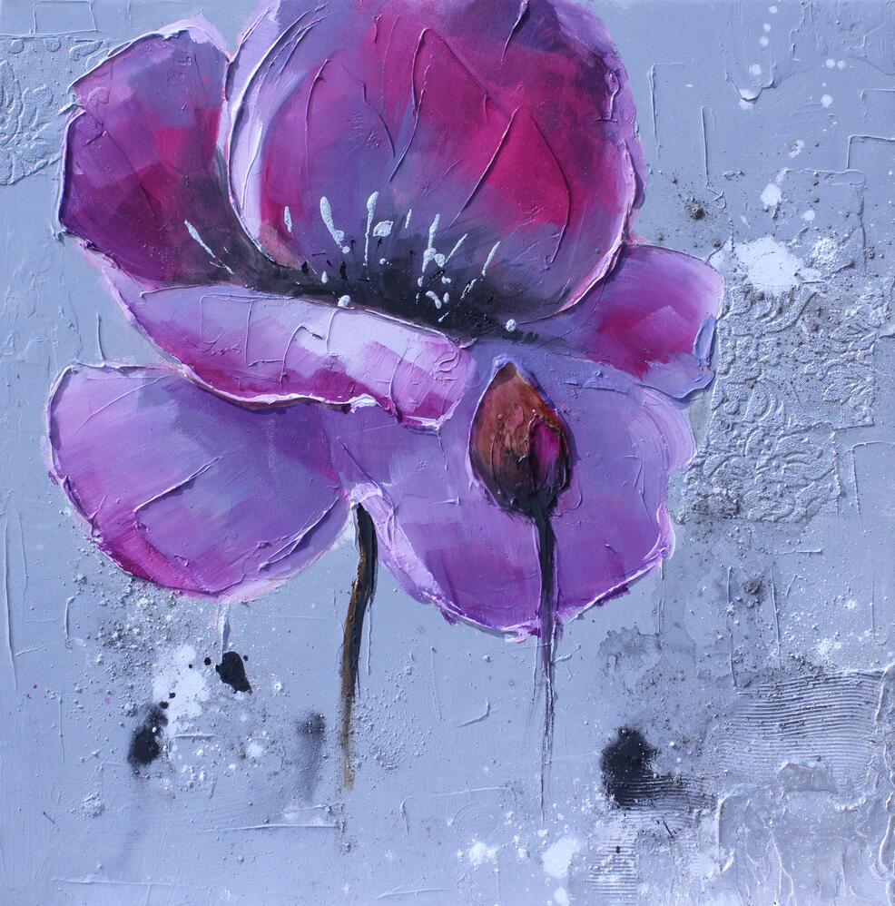 Print Modern Abstract Knife Purple Poppies Oil Painting on Canvas Pop Art Poster Wall Picture