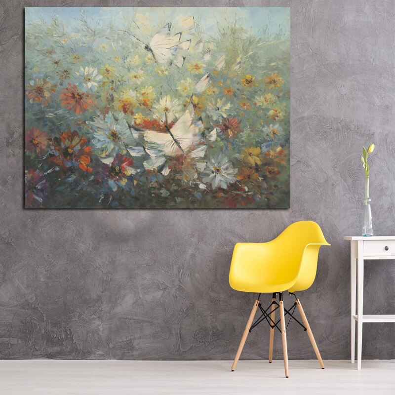 Print Wall Canvas Art Butterfly Flower Field Landscape Artist Oil Painting Poster Impression