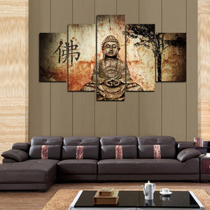5 Panels Zen Buddha Painting Vintage Poster Print Feng Shui Abstract Canvas Art Wall Picute
