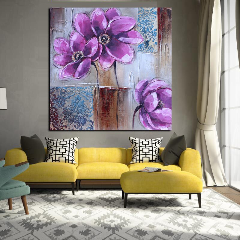 Print Modern Abstract Knife Purple Poppies Oil Painting on Canvas Pop Art Poster Wall Picture