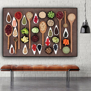 Fruit Vegetables Grains Spices Spoon Kitchen Cooking Canvas Painting Cuadros Posters