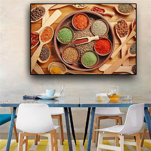 Grains Spices Spoon Kitchen Cooking Canvas Painting Scandinavian Posters and Prints Cuadros