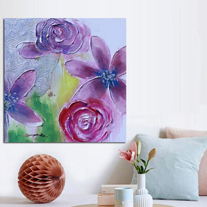 Modern Purple Flower Abstract Knife Oil Painting on Canvas Posters and Prints Pop Art