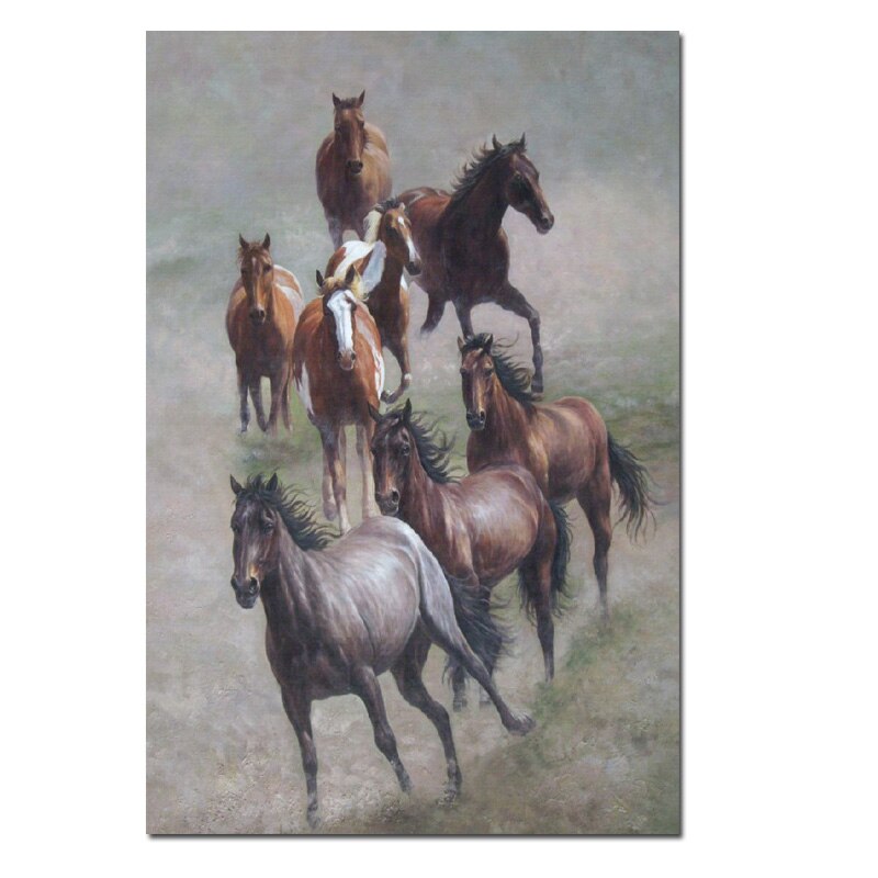 Modern Landscape Poster Print Abstract Seven Running Horses Oil Painting on Canvas