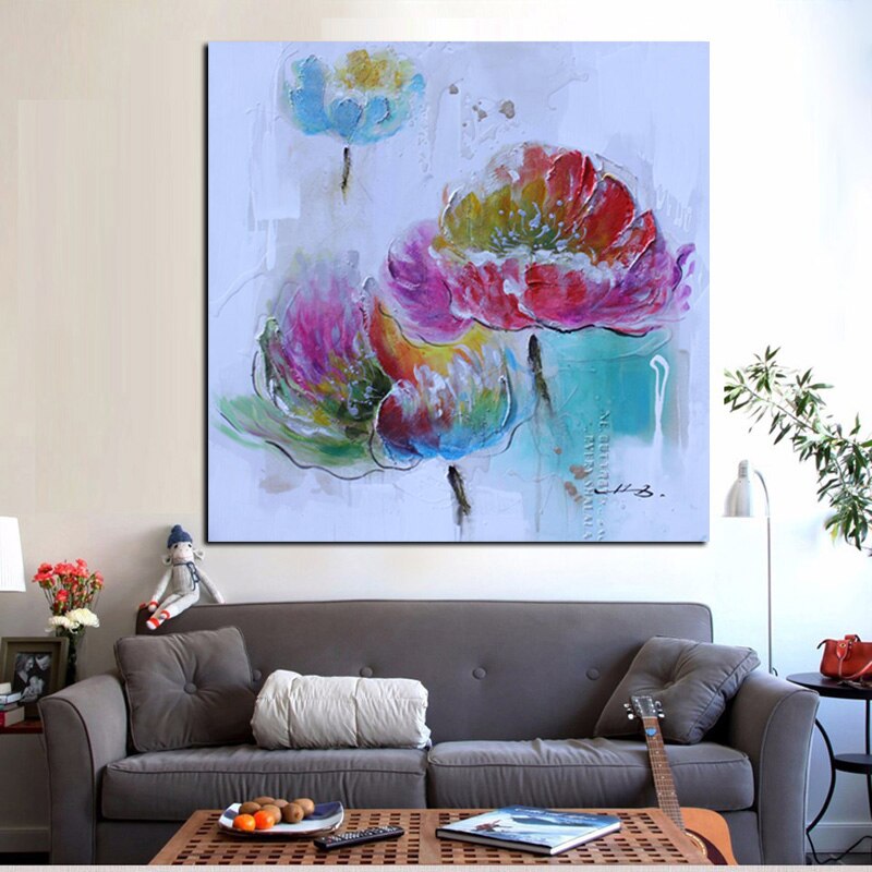 HD Print Abstract Watercolor Lotus Oil Painting on Canvas Pop Art Poster Modern Wall