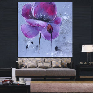 Print Modern Abstract Knife Purple Poppies Oil Painting on Canvas Pop Art Poster Wall Picture