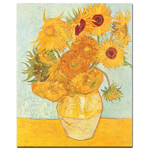 Print Abstract Vincent Van Gogh Gold Sunflower Oil Painting on Canvas Original Floral Vase