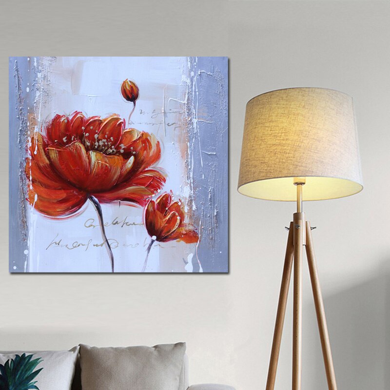 HD Print Modern Red Poppies White Flower Abstract Oil Painting on Canvas Pop