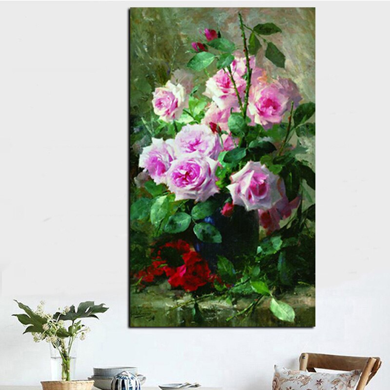 HD Print Modern Watercolor Flowers in Vase Floral Oil Painting on Canvas Poster Wall Picture