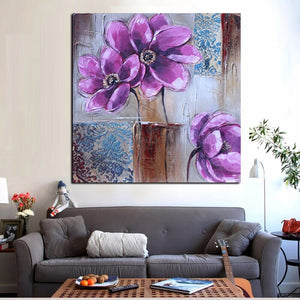 Print Modern Abstract Knife Purple Poppies Oil Painting on Canvas Pop Art Poster Wall Picture