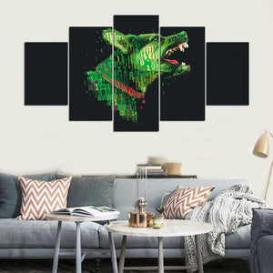 5Panel HD Print Technology Green Wolf Oil Painting on Canvas Art Modular Wall Painting