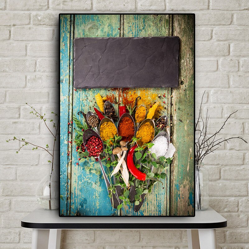 Kitchen Vegetable Grains Spices Spoon Canvas Painting Cuadros Scandinavian Posters