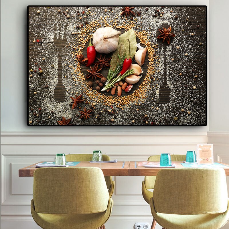 Grains Spices Spoon and  Forks Kitchen Canvas Painting Cuadros Posters and Prints Wall