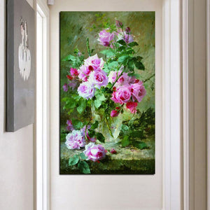 HD Print Modern Watercolor Flowers in Vase Floral Oil Painting on Canvas Poster Wall Picture