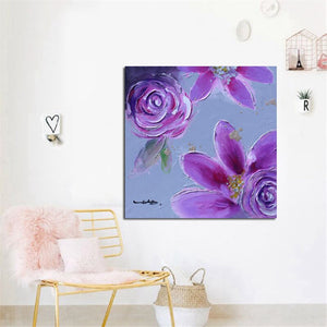 Modern Purple Flower Abstract Knife Oil Painting on Canvas Posters and Prints Pop Art