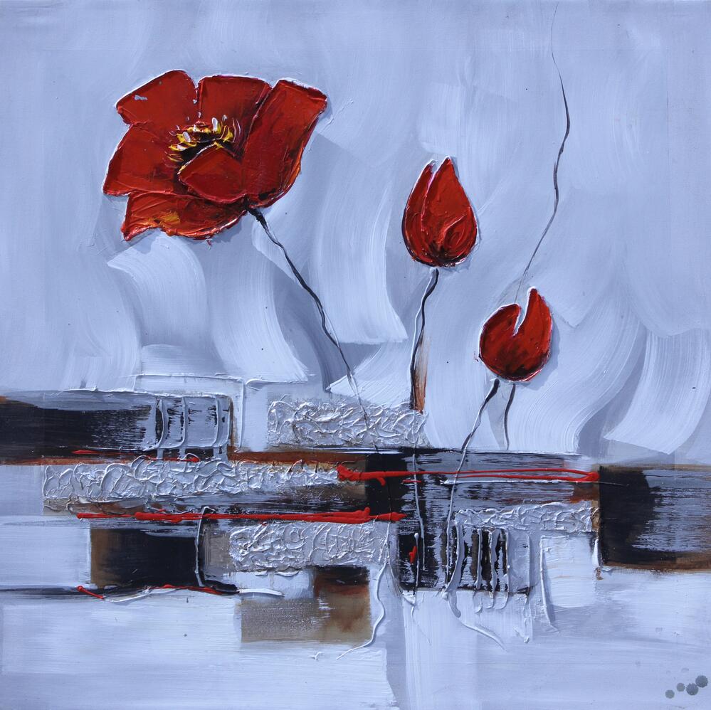 HD Print Modern Red Poppies White Flower Abstract Oil Painting on Canvas Pop