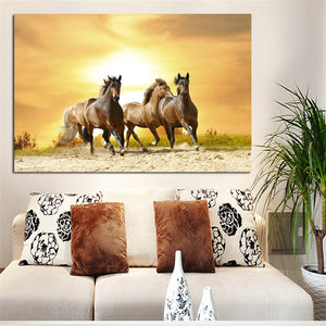 European Running Horses Animal Landscape Painting on Canvas Wall Art Picture