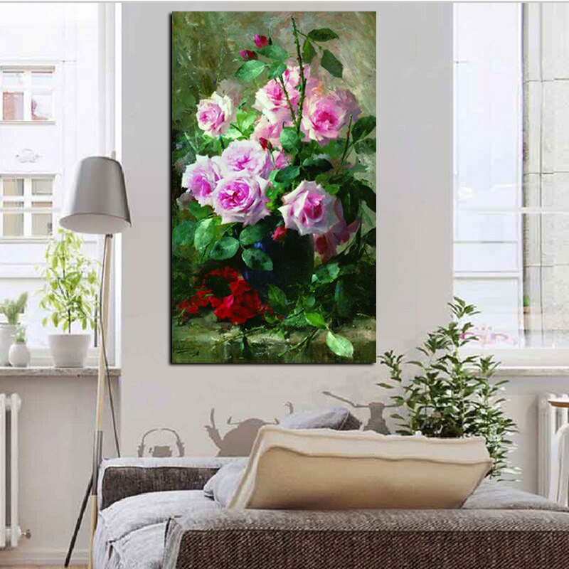 HD Print Modern Watercolor Flowers in Vase Floral Oil Painting on Canvas Poster Wall Picture