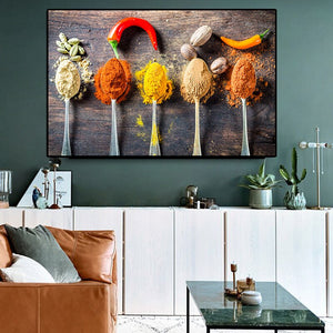 Grains Spices Spoon Pepper Kitchen Canvas Painting Cuadros Scandinavian Posters