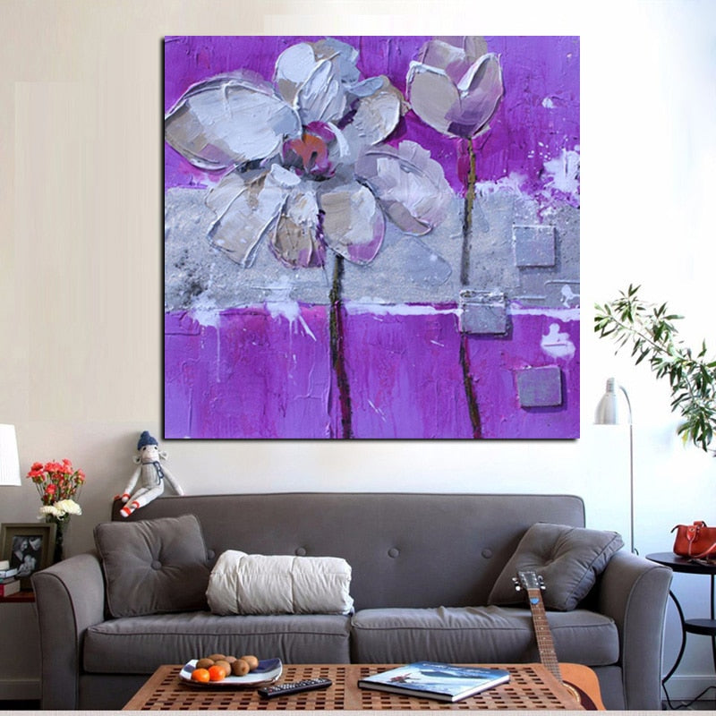 Print Abstract Floral Flower Oil Painting on Canvas Orchid Poster Minimalist Modern