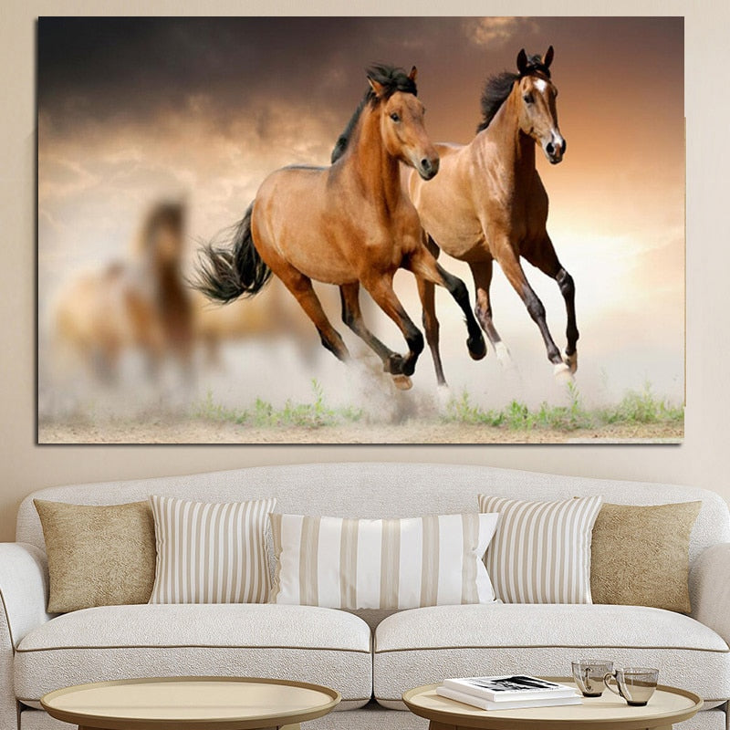 European Running Horses Animal Landscape Painting on Canvas Wall Art Picture